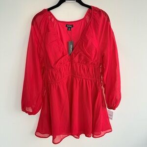 NWT Boohoo Petite Chiffon Tie Waist Balloon Sleeve Mini Dress size 12